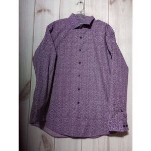 Kenneth Cole Reaction Shirt Men's 16.5 Purple Paisley Button‎ Front Long Sleeve